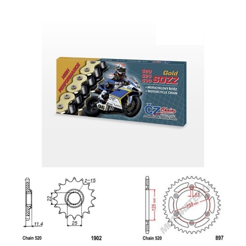 Řetězová sada s ČZ HX-ring GOLD KTM 990 Duke rok 24-25