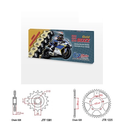 Řetězová sada s ČZ HX-ring GOLD HONDA NX 500 rok 24-25