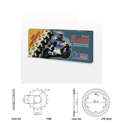Řetězová sada s ČZ HX-ring GOLD TRIUMPH 1200 SPEED TRIPLE RS rok 21-23