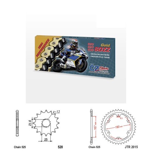 Řetězová sada s ČZ HX-ring GOLD TRIUMPH 800 Trident rok 25-26