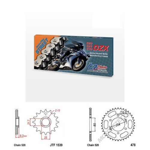 Řetězová sada s ČZ X-ring KAWASAKI ZXR 400 (ZX-4) rok 24-26