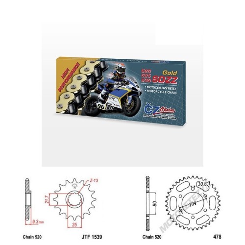 Řetězová sada s ČZ HX-ring GOLD KAWASAKI ZXR 400 (ZX-4) rok 24-26