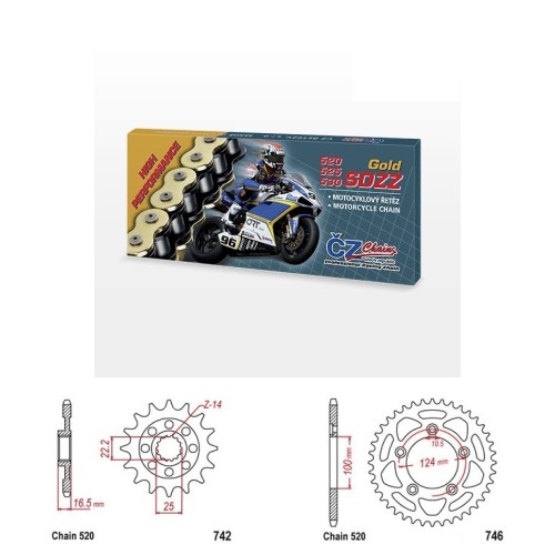 Řetězová sada s ČZ HX-ring GOLD DUCATI 800 Scrambler Full Throttle (Next-Gen) rok 23-26