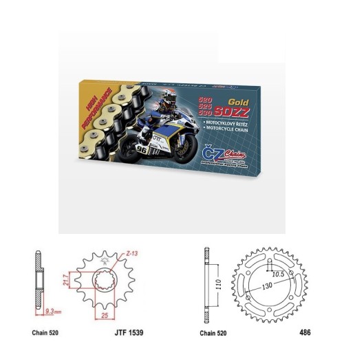 Řetězová sada s ČZ HX-ring GOLD KAWASAKI EX 500 Ninja rok 24-26